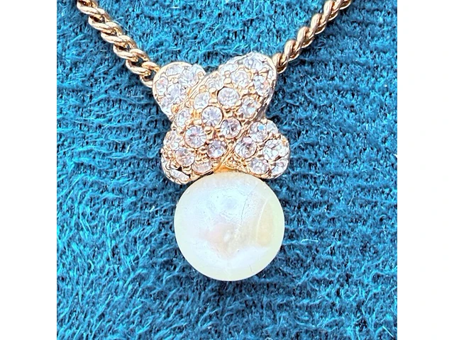 Christian dior goldplated collier met pendant en strass - afbeelding 1 van  8