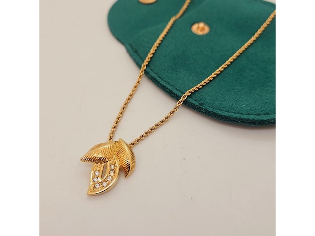 Christian dior goldplated leaf pendant collier met kristallen - afbeelding 1 van  6