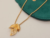 Christian dior goldplated leaf pendant collier met kristallen - afbeelding 1 van  6