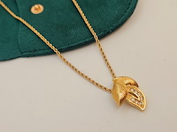 Christian dior goldplated leaf pendant collier met kristallen - afbeelding 2 van  6