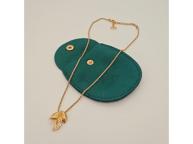 Christian dior goldplated leaf pendant collier met kristallen - afbeelding 3 van  6