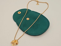 Christian dior goldplated leaf pendant collier met kristallen - afbeelding 3 van  6