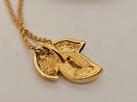 Christian dior goldplated leaf pendant collier met kristallen - afbeelding 4 van  6