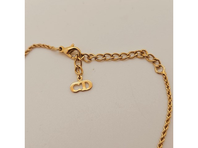 Christian dior goldplated leaf pendant collier met kristallen - afbeelding 6 van  6