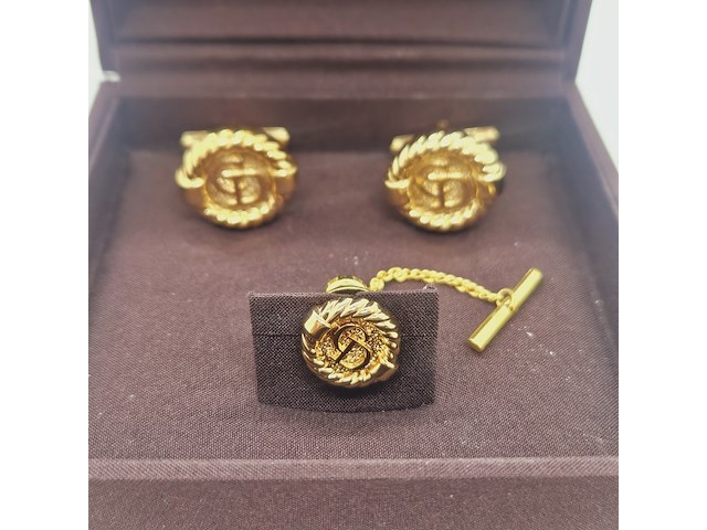 Christian dior goldplated manchetknopen + stropdas houder - afbeelding 2 van  7