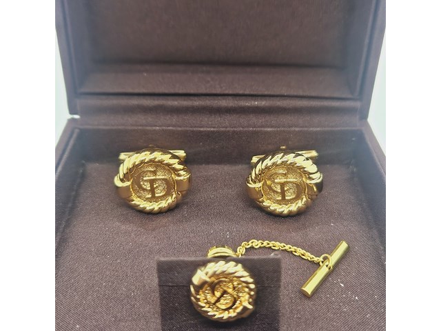 Christian dior goldplated manchetknopen + stropdas houder - afbeelding 3 van  7