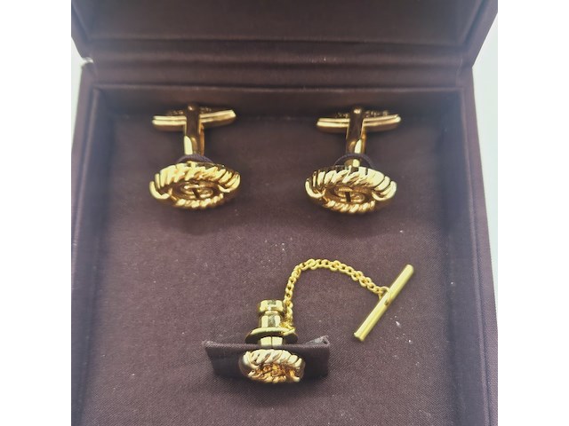 Christian dior goldplated manchetknopen + stropdas houder - afbeelding 4 van  7