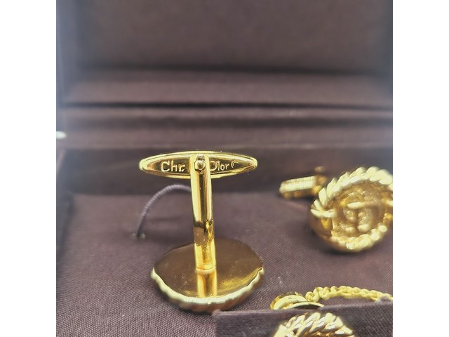 Christian dior goldplated manchetknopen + stropdas houder - afbeelding 5 van  7