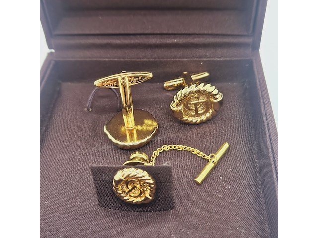 Christian dior goldplated manchetknopen + stropdas houder - afbeelding 6 van  7