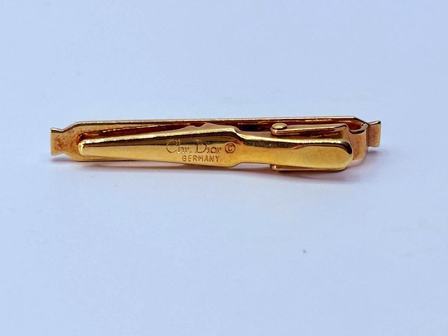 Christian dior goldplated manchetknopen + tie-pin/stropdashouder - afbeelding 8 van  9