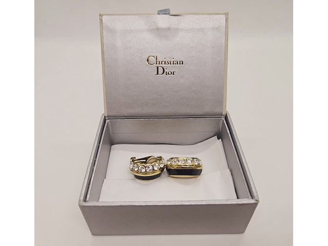 Christian dior goldplated oorbellen met steentjes - afbeelding 1 van  6