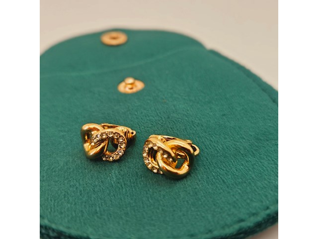 Christian dior goldplated oorbellen met steentjes - afbeelding 3 van  6