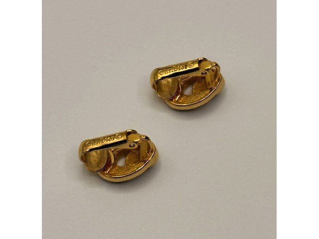 Christian dior goldplated oorbellen met steentjes - afbeelding 2 van  3