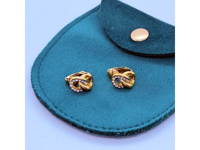 Christian dior goldplated oorbellen met steentjes - afbeelding 1 van  5