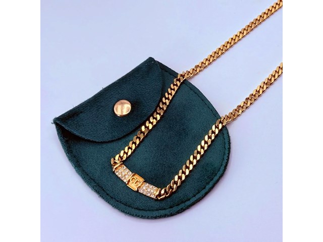 Christian dior goldplated schakelcollier met strass - afbeelding 1 van  8