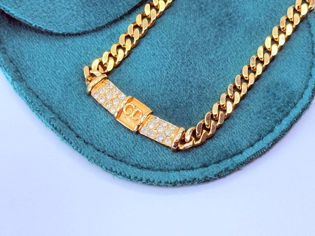 Christian dior goldplated schakelcollier met strass - afbeelding 2 van  8