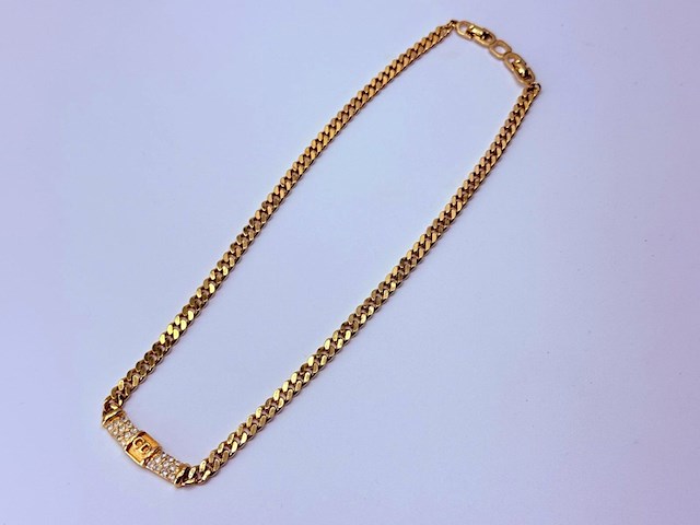 Christian dior goldplated schakelcollier met strass - afbeelding 7 van  8