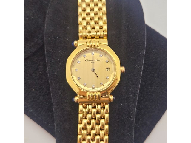 Christian dior horloge met goudkeurmerk en diamantjes - afbeelding 1 van  7