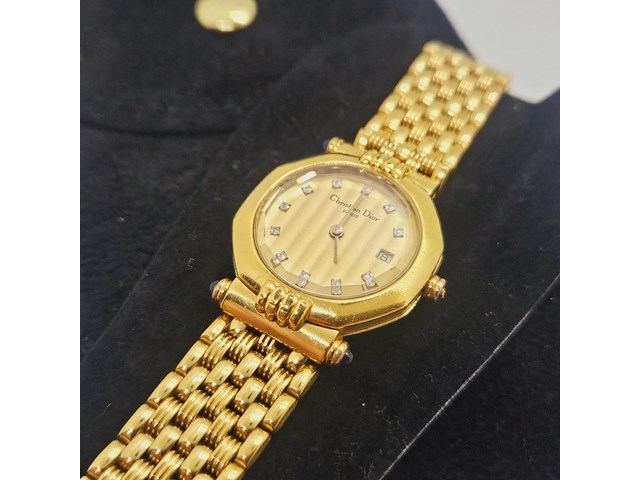 Christian dior horloge met goudkeurmerk en diamantjes - afbeelding 3 van  7