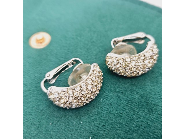 Christian dior silver tone oorbellen met strass - afbeelding 3 van  7