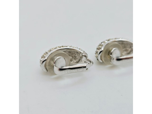 Christian dior silver tone oorbellen met strass - afbeelding 6 van  7