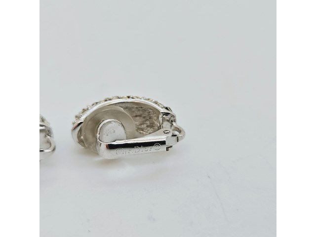Christian dior silver tone oorbellen met strass - afbeelding 7 van  7