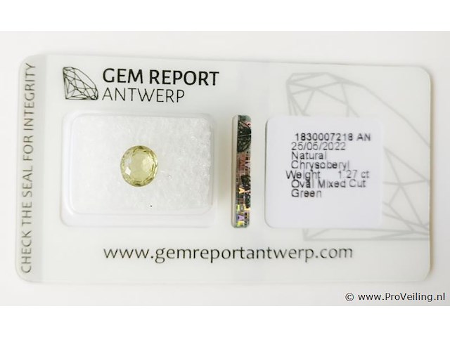 Chrysoberyl 1.27ct gra certified - afbeelding 2 van  4