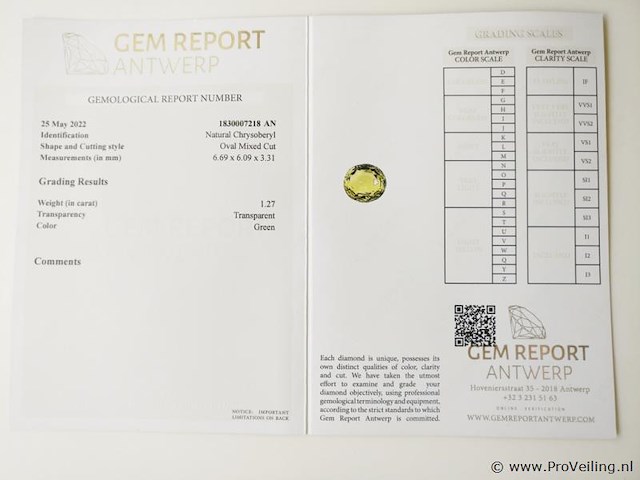 Chrysoberyl 1.27ct gra certified - afbeelding 4 van  4