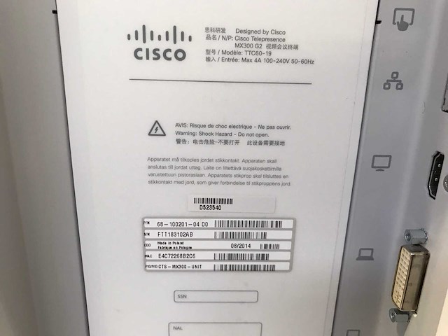 Cisco (mx300 g2) 55”, 1920x1080 (hdtv) led video conferencing kit - afbeelding 4 van  4