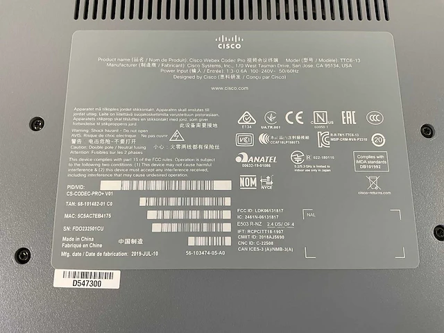 Cisco (ttc6-13), cisco webex codec pro - video conferencing device (new) - afbeelding 5 van  13
