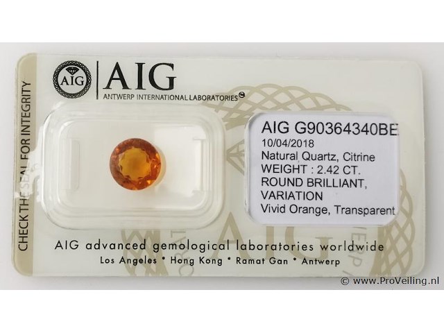 Citrine 2.42ct aig certified - afbeelding 2 van  4