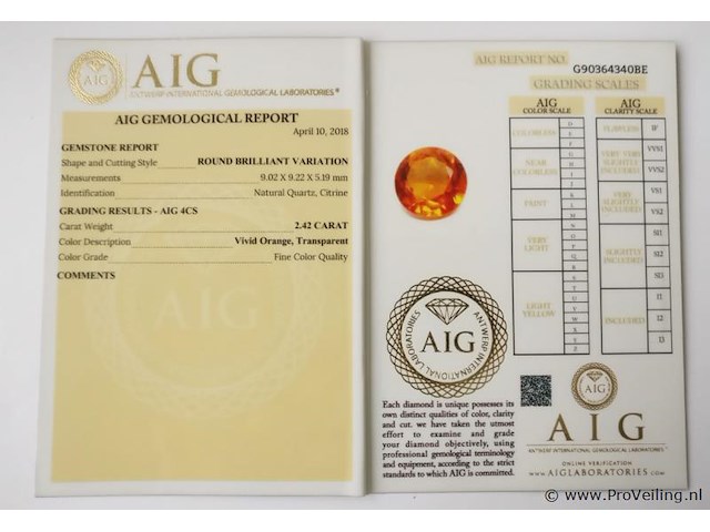 Citrine 2.42ct aig certified - afbeelding 4 van  4