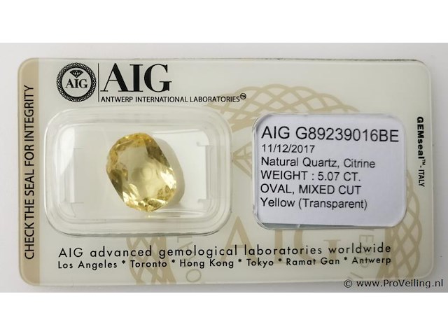 Citrine 5.07ct aig certified - afbeelding 2 van  4