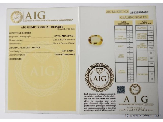 Citrine 5.07ct aig certified - afbeelding 4 van  4