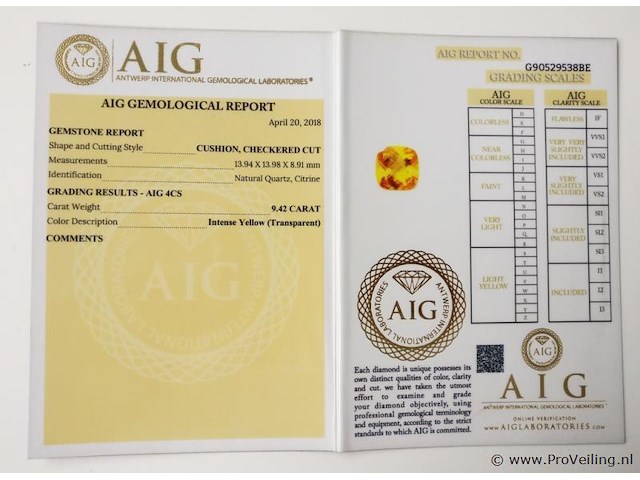 Citrine 9.42ct aig certified - afbeelding 4 van  4