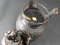 Cloisonné bronzen wierookbrander met fu-dog in top - afbeelding 5 van  5