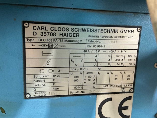 Cloos glc 403 pa-ts manumag 2 lasapparaat - afbeelding 9 van  10