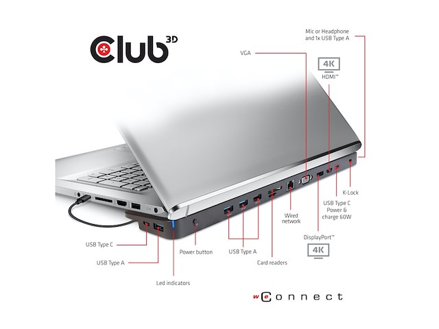 Club3d docking station usb type c 3.2 gen1 triple display dynamic - afbeelding 2 van  6