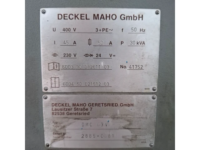 Cnc bewerkingscentrum, deckel maho, dmc 63v, volgens opgave 1999 - afbeelding 14 van  29
