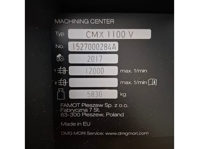 Cnc bewerkingscentrum, dmg mori, cmx 1100v, 2017 - afbeelding 3 van  29