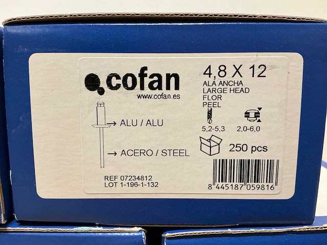 Cofan popnagel 4,8 x 12 (1750x) - afbeelding 2 van  2