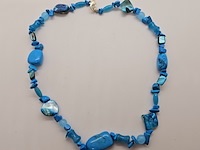 Collier lapis lazuli, gepolijst parelmoer en agaat - afbeelding 1 van  4