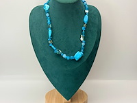 Collier lapis lazuli, gepolijst parelmoer en agaat - afbeelding 1 van  5
