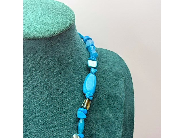 Collier lapis lazuli, gepolijst parelmoer en agaat - afbeelding 2 van  5