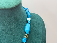 Collier lapis lazuli, gepolijst parelmoer en agaat - afbeelding 2 van  5