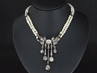 Collier met diamanten en orient parels