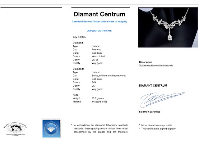 Collier met peer vorm diamant 3.50 carat en diamanten - afbeelding 4 van  10