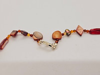 Collier zoetwater parels, gepolijst parelmoer en amber - afbeelding 4 van  4