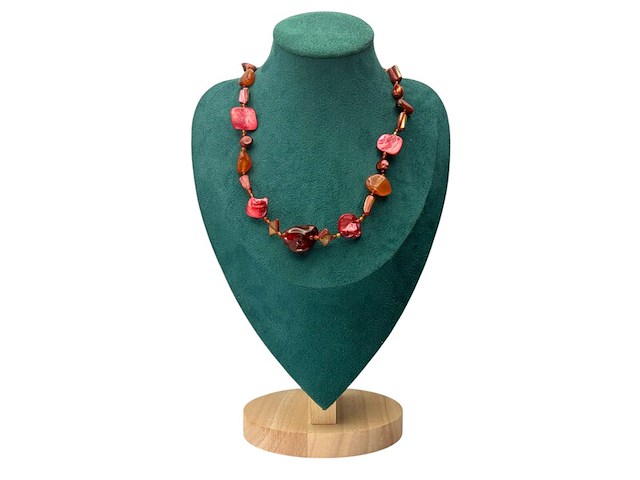 Collier zoetwater parels, gepolijst parelmoer en amber - afbeelding 1 van  5