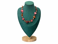 Collier zoetwater parels, gepolijst parelmoer en amber
